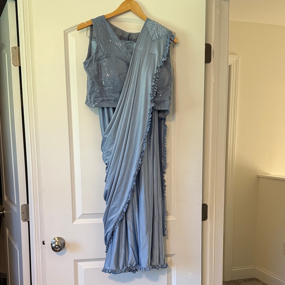 Elegant Blue Draped Dress